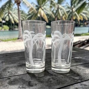 Rolf Etched Palm Tree Tumblers, Set of 2, Coastal Glassware, Replacement Glasses